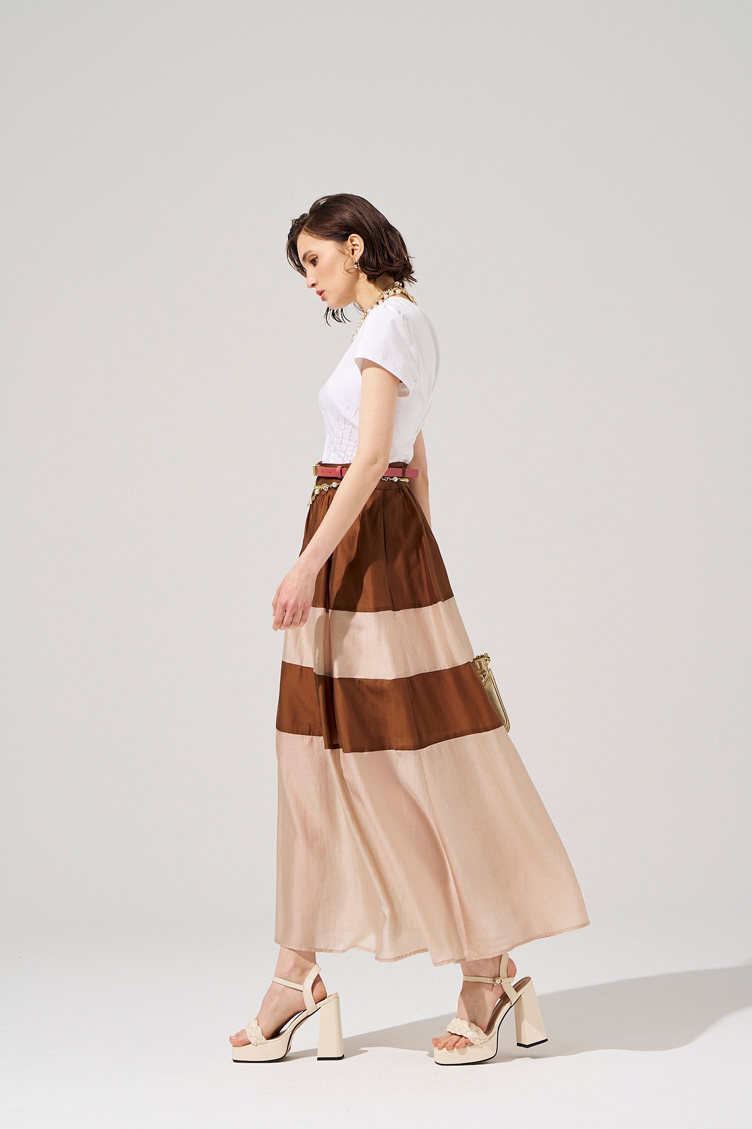 Colour Block Caramel SkirtColour Block Caramel Skirt,Season (SS) Look,Midi skirts