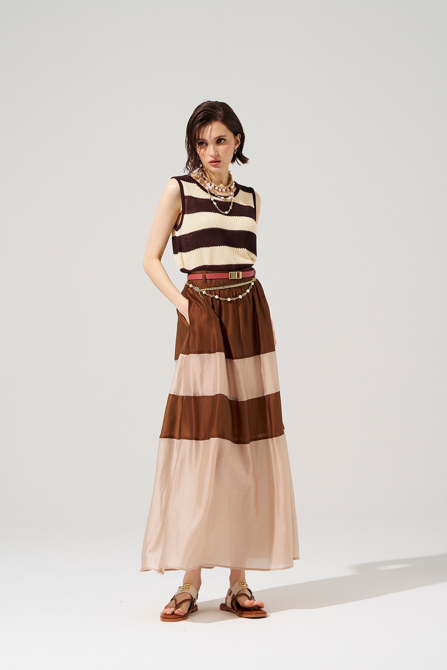 Colour Block Caramel SkirtColour Block Caramel Skirt,Season (SS) Look,Midi skirts