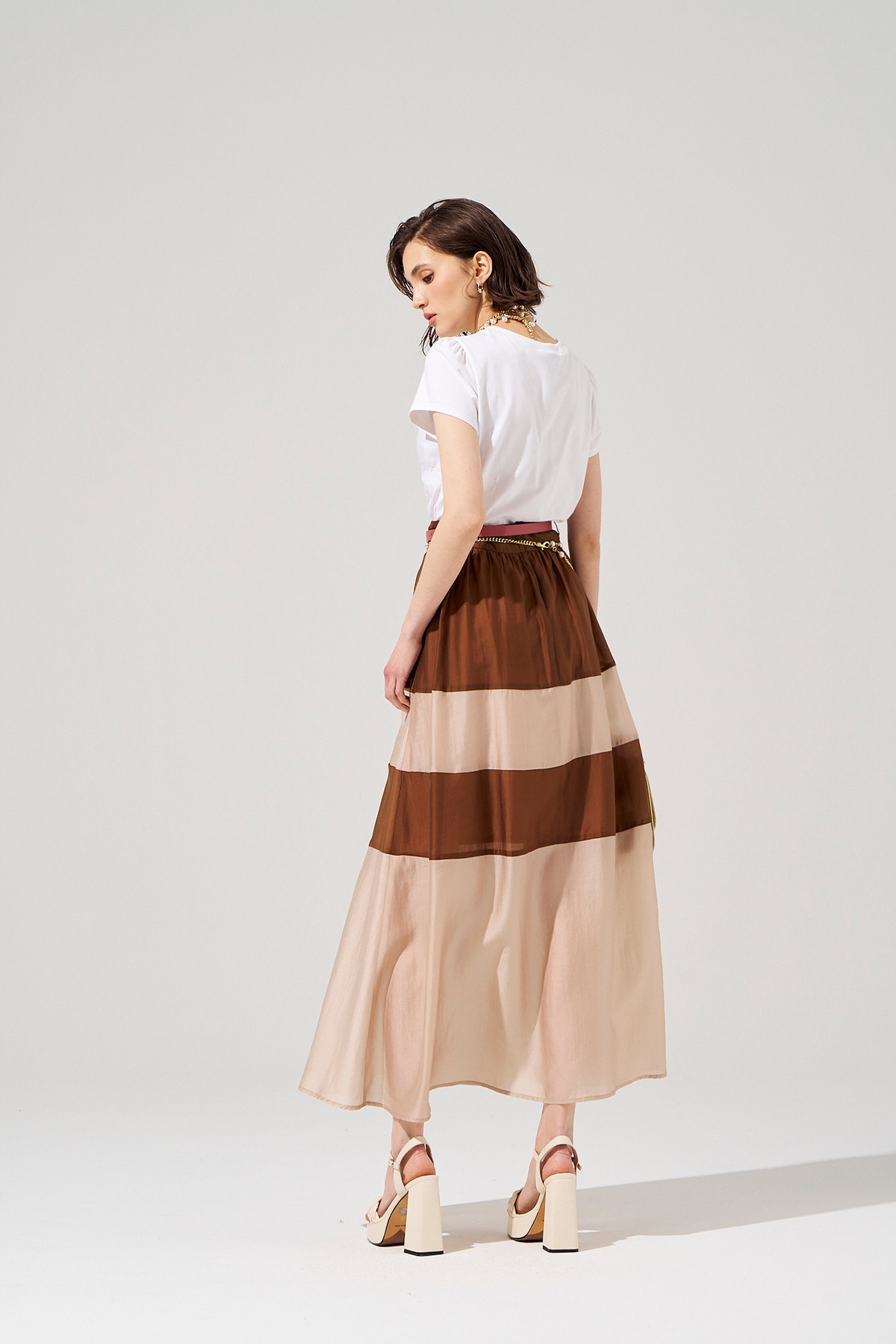 Colour Block Caramel SkirtColour Block Caramel Skirt,Season (SS) Look,Midi skirts