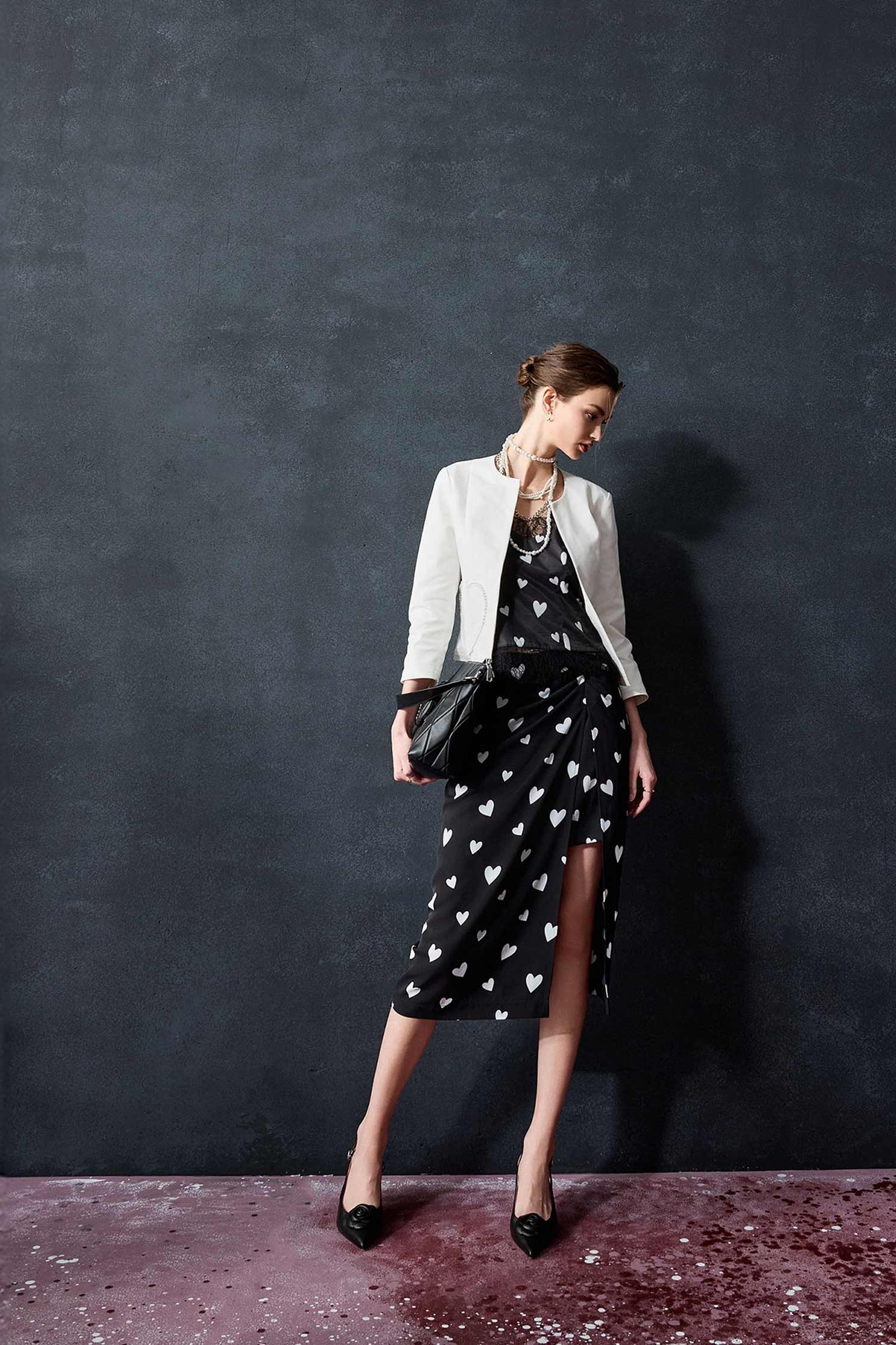 Heart Print Side Slit Pencil SkirtHeart Print Side Slit Pencil Skirt,Season (SS) Look,Midi skirts,Chiffon