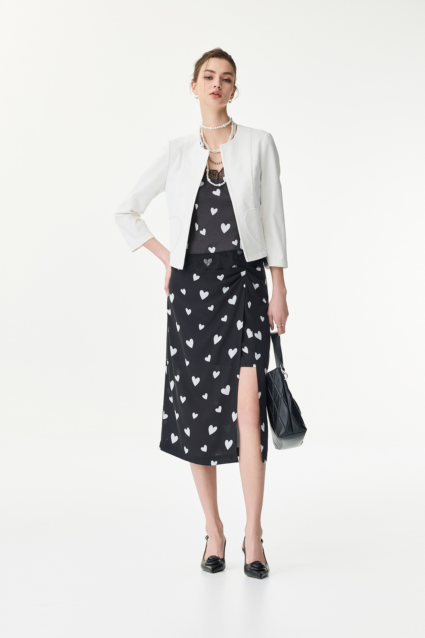 Heart Print Side Slit Pencil SkirtHeart Print Side Slit Pencil Skirt,Season (SS) Look,Midi skirts,Chiffon