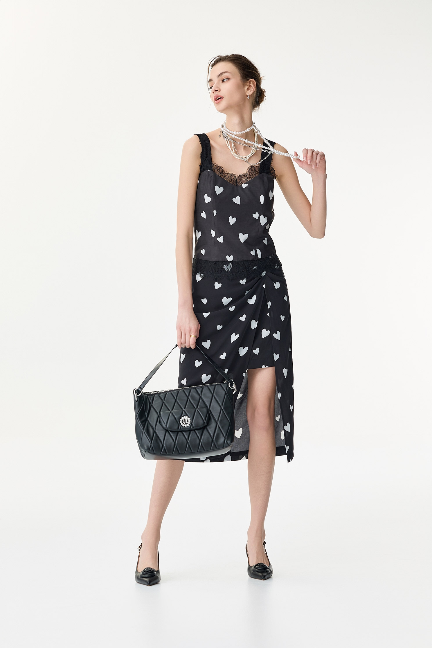 Heart Print Side Slit Pencil SkirtHeart Print Side Slit Pencil Skirt,Season (SS) Look,Midi skirts,Chiffon