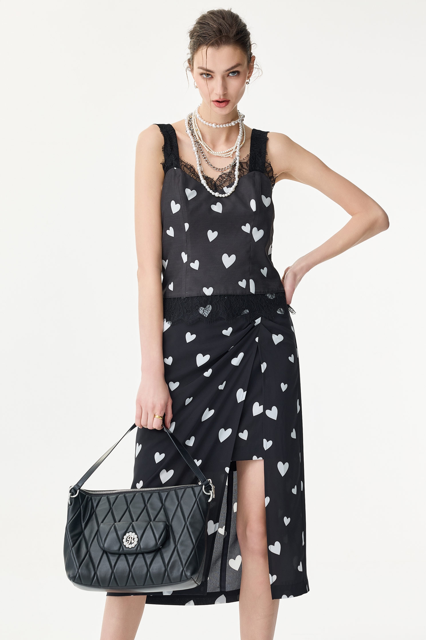 Heart Print Side Slit Pencil SkirtHeart Print Side Slit Pencil Skirt,Season (SS) Look,Midi skirts,Chiffon