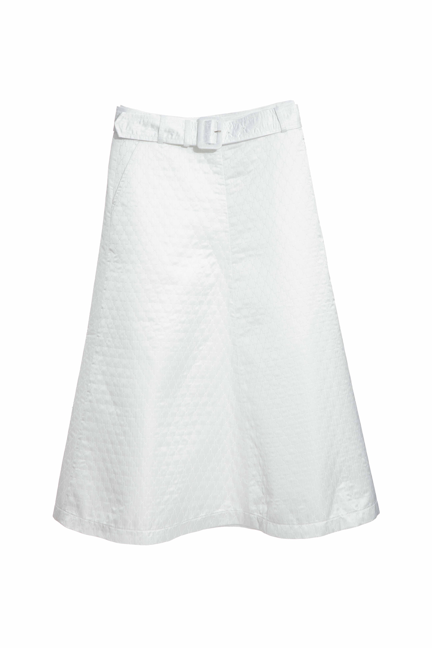 A-Line Midi White SkirtDiamond-embossed long skirt,Season (AW) Look,simple outfits,Belts,Midi skirts