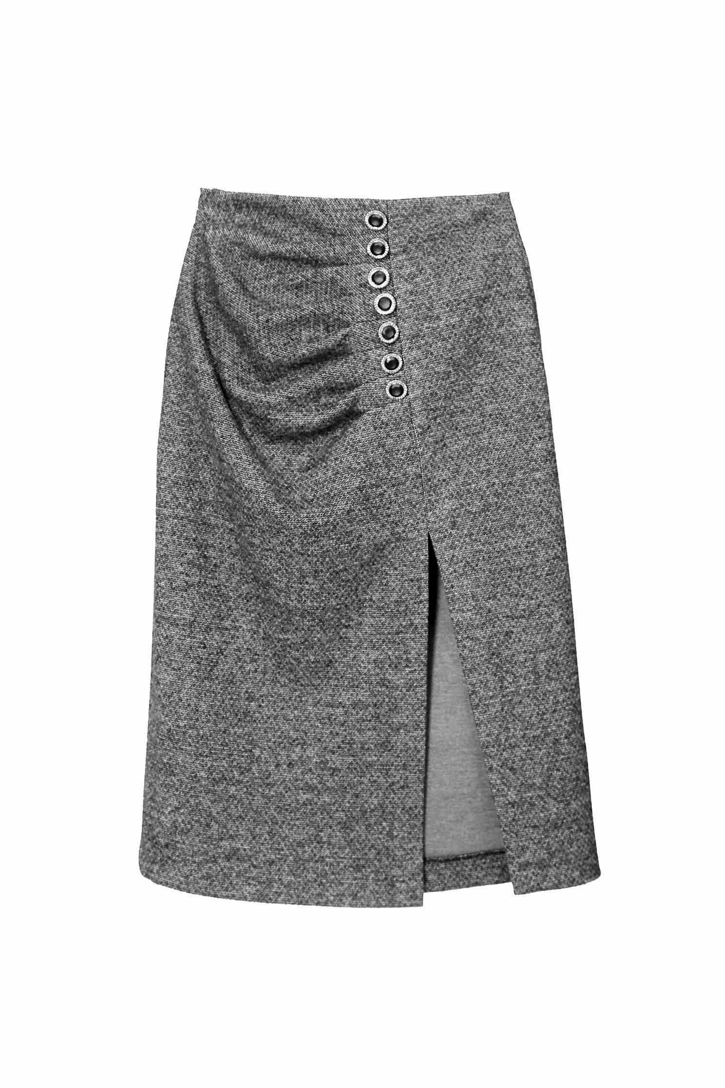 Front Slit Pleated Detail Pencil SkirtNarrow skirt with breasted design,Season (AW) Look,Pencil skirts,simple outfits,Midi skirts