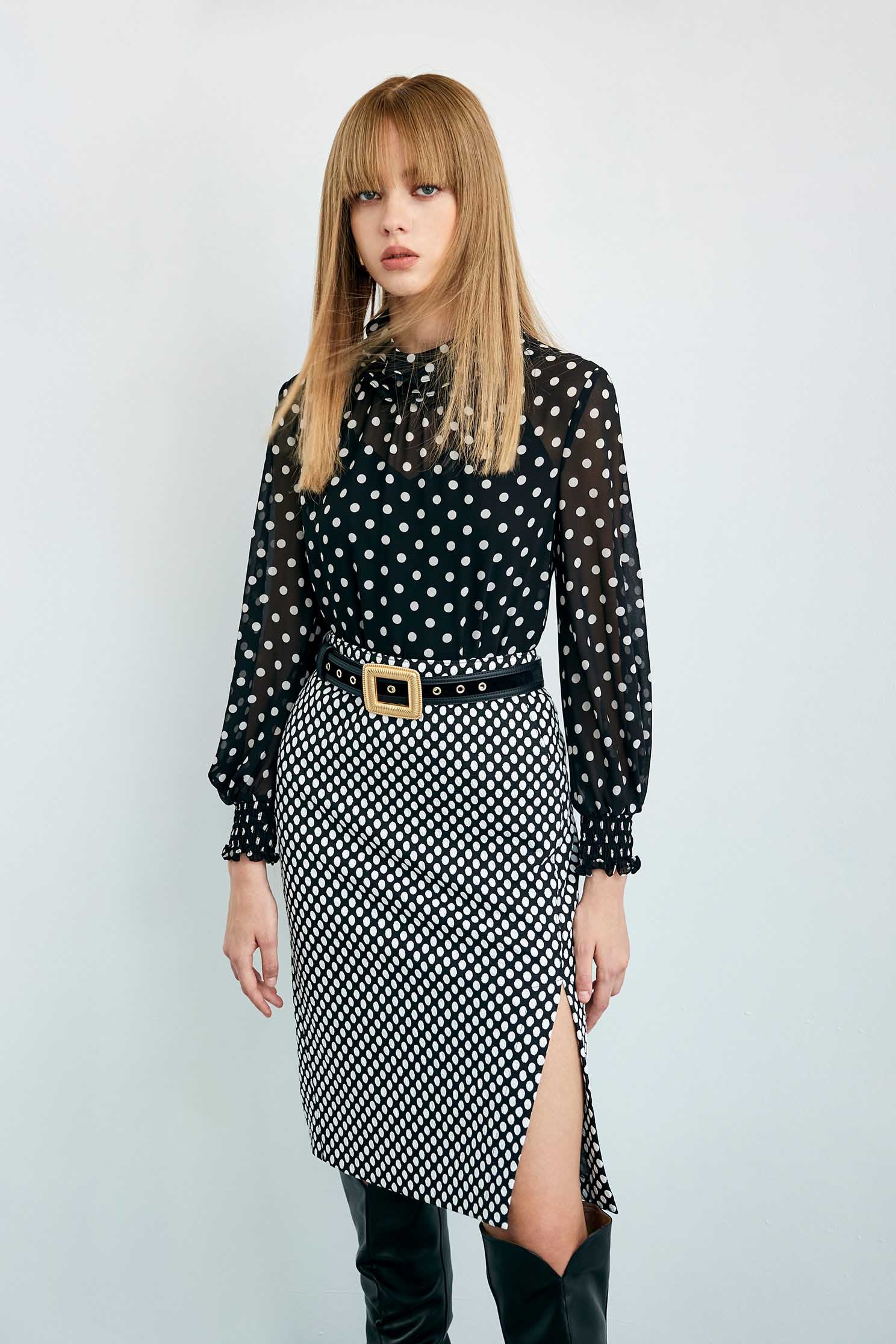 White Polka Dot Pencil SkirtWhite Polka Dot Pencil Skirt,Season (AW) Look,Pencil skirts