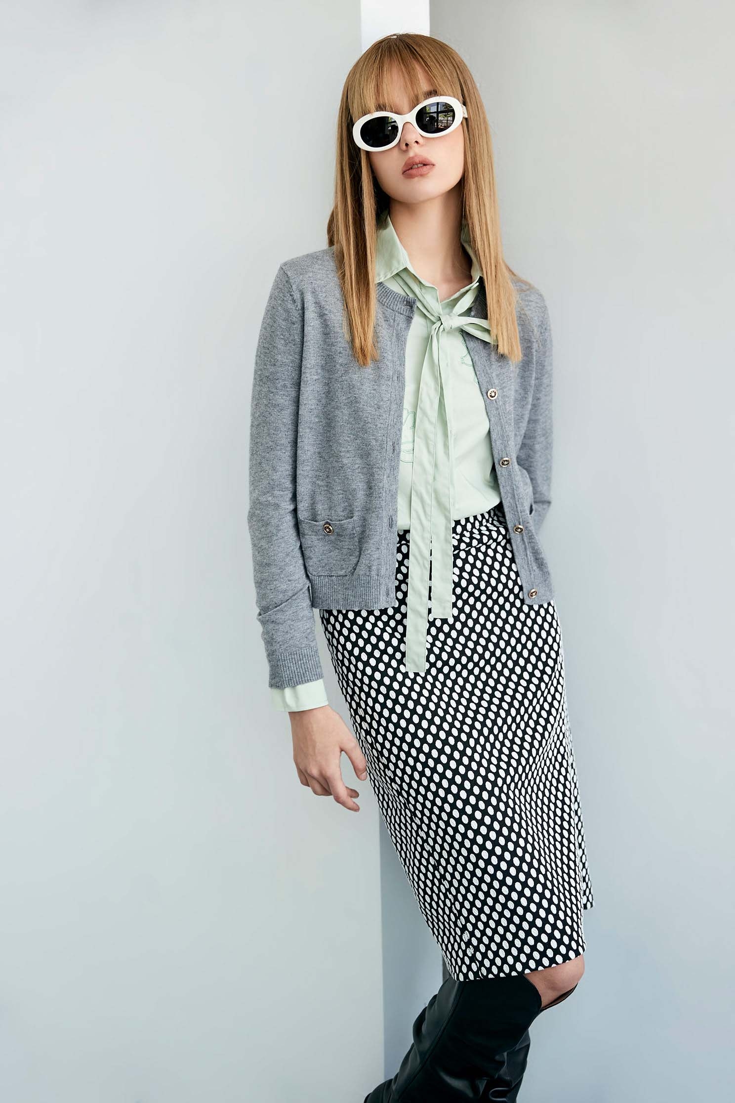 White Polka Dot Pencil SkirtWhite Polka Dot Pencil Skirt,Season (AW) Look,Pencil skirts