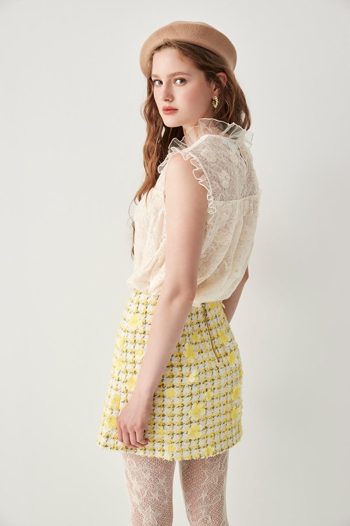 A-line Tweed Skirt With Floral DetailA-line Tweed Skirt With Floral Detail,A-Line skirts,Plaid,Mini skirts,Shorts,Season (AW) Look