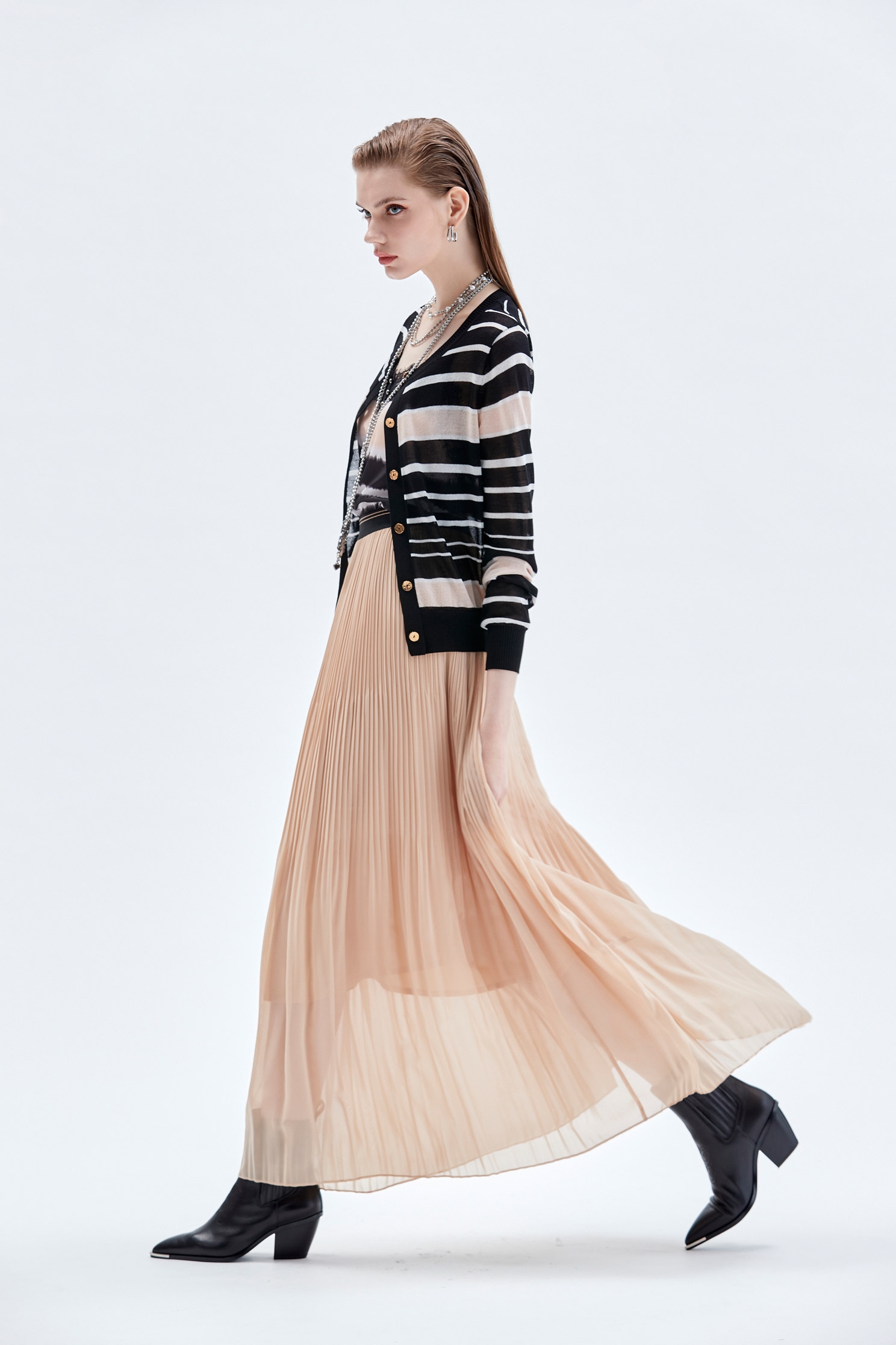 Pleated Detail Maxi Skirt女神壓褶珠貝色雪紡長裙,Season (AW) Look,Midi skirts