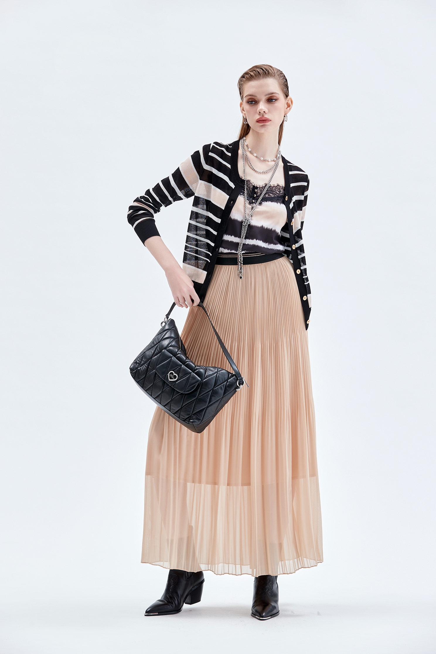 Pleated Detail Maxi Skirt女神壓褶珠貝色雪紡長裙,Season (AW) Look,Midi skirts