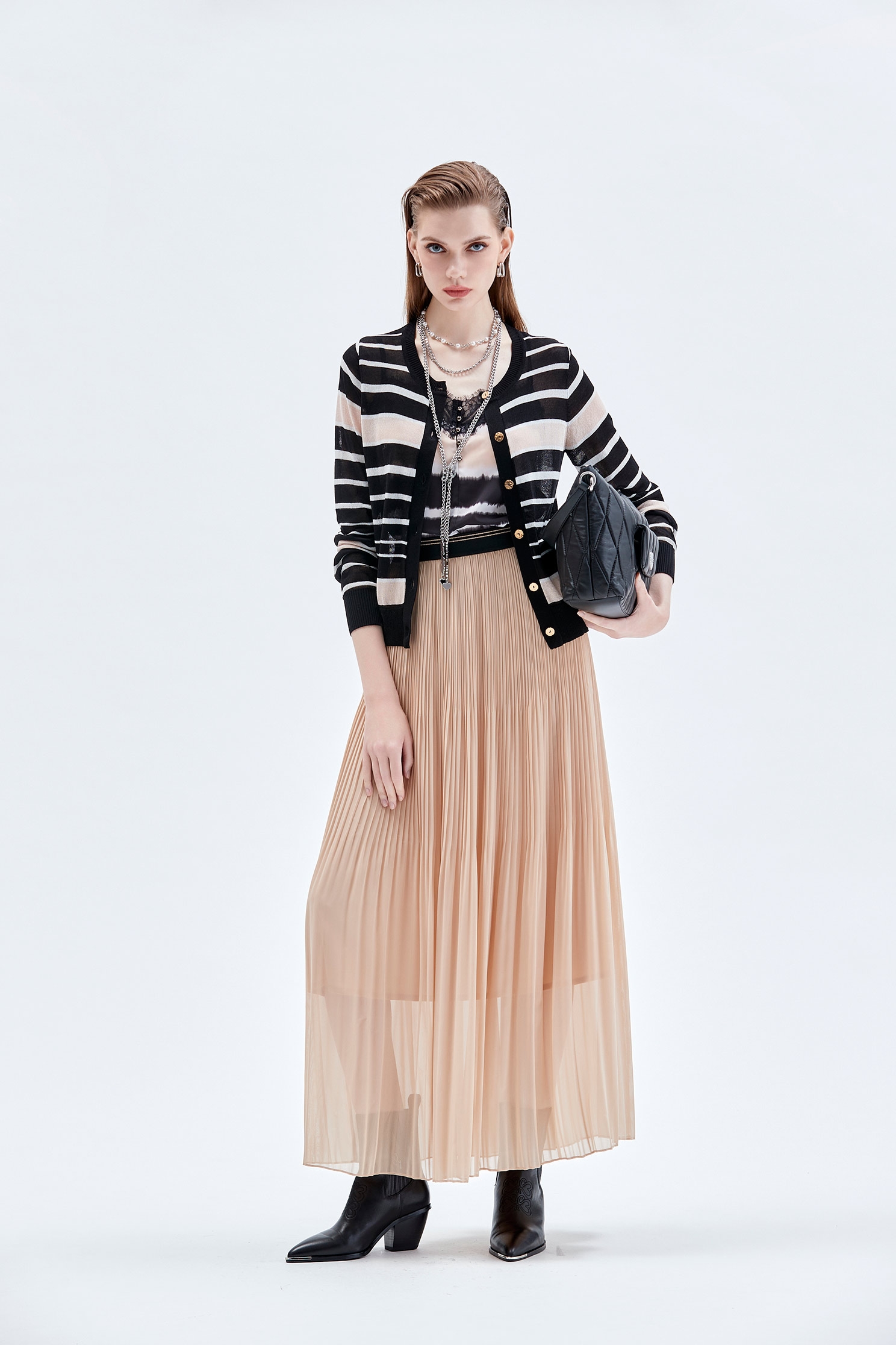 Pleated Detail Maxi Skirt女神壓褶珠貝色雪紡長裙,Season (AW) Look,Midi skirts