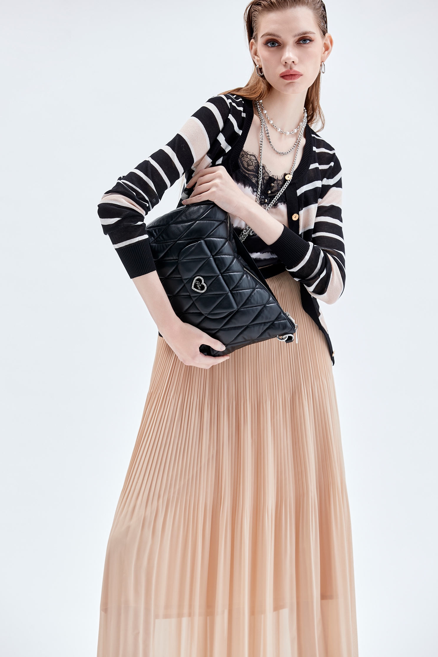 Pleated Detail Maxi Skirt女神壓褶珠貝色雪紡長裙,Season (AW) Look,Midi skirts