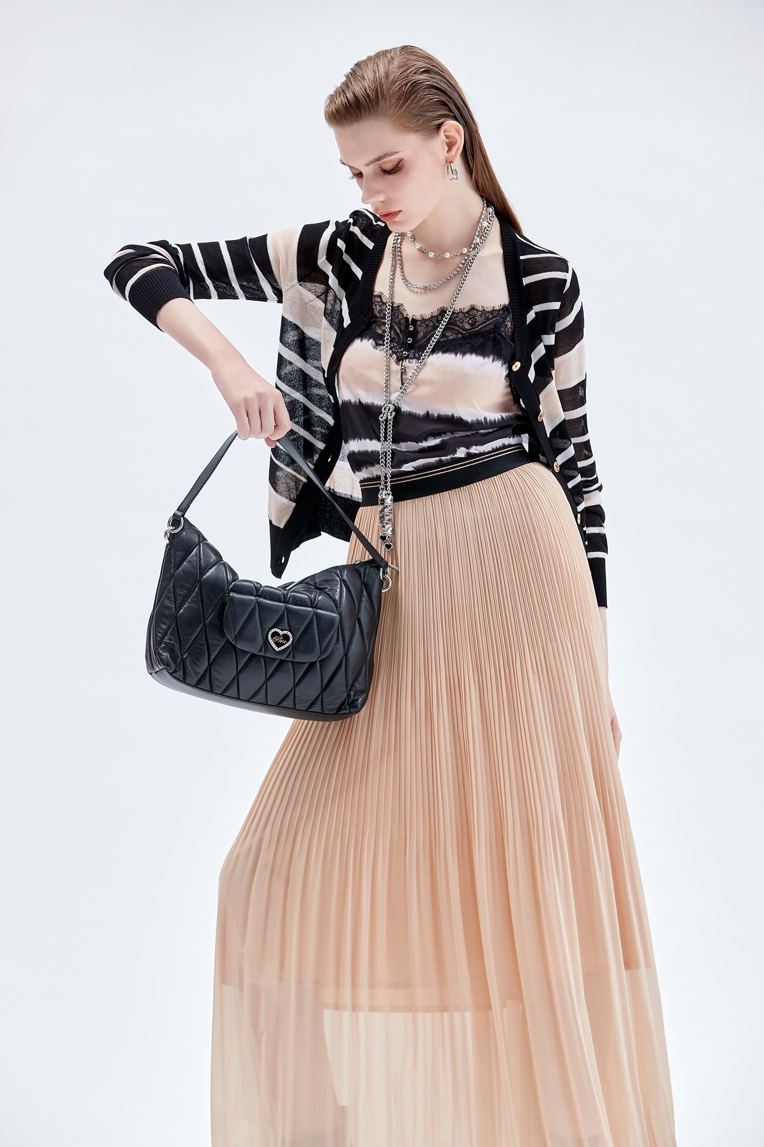 Pleated Detail Maxi Skirt女神壓褶珠貝色雪紡長裙,Season (AW) Look,Midi skirts