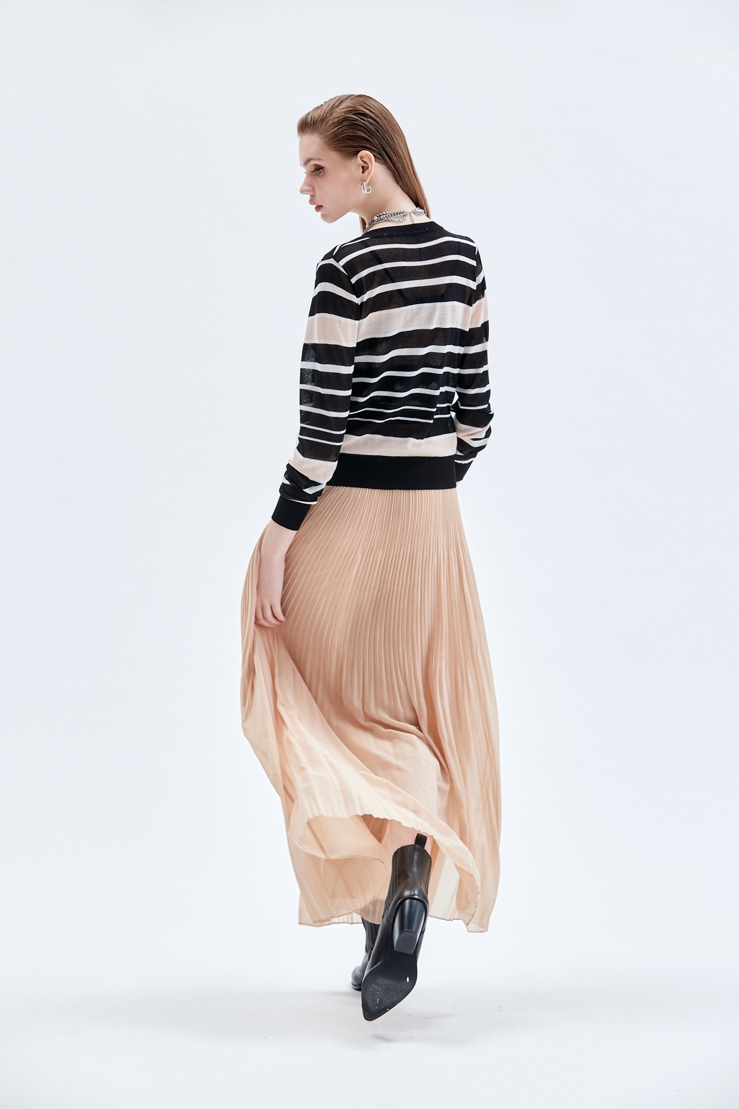 Pleated Detail Maxi Skirt女神壓褶珠貝色雪紡長裙,Season (AW) Look,Midi skirts