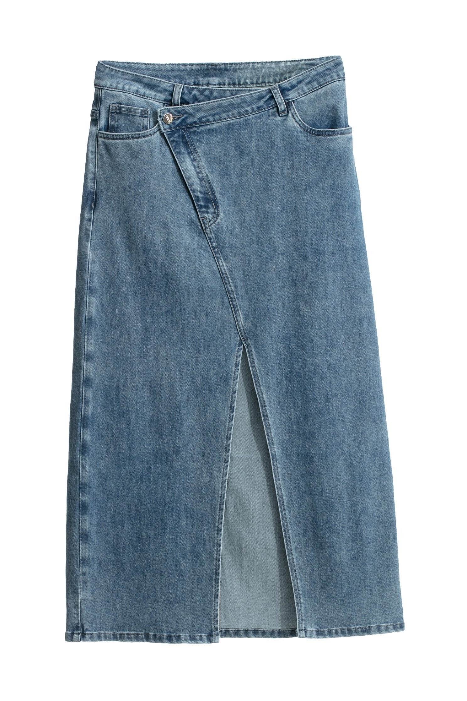 Asymmetric Waistband Denim SkirtAsymmetric Waistband Denim Skirt,Denim,Denim skirts,Season (AW) Look,Denim slit skirts