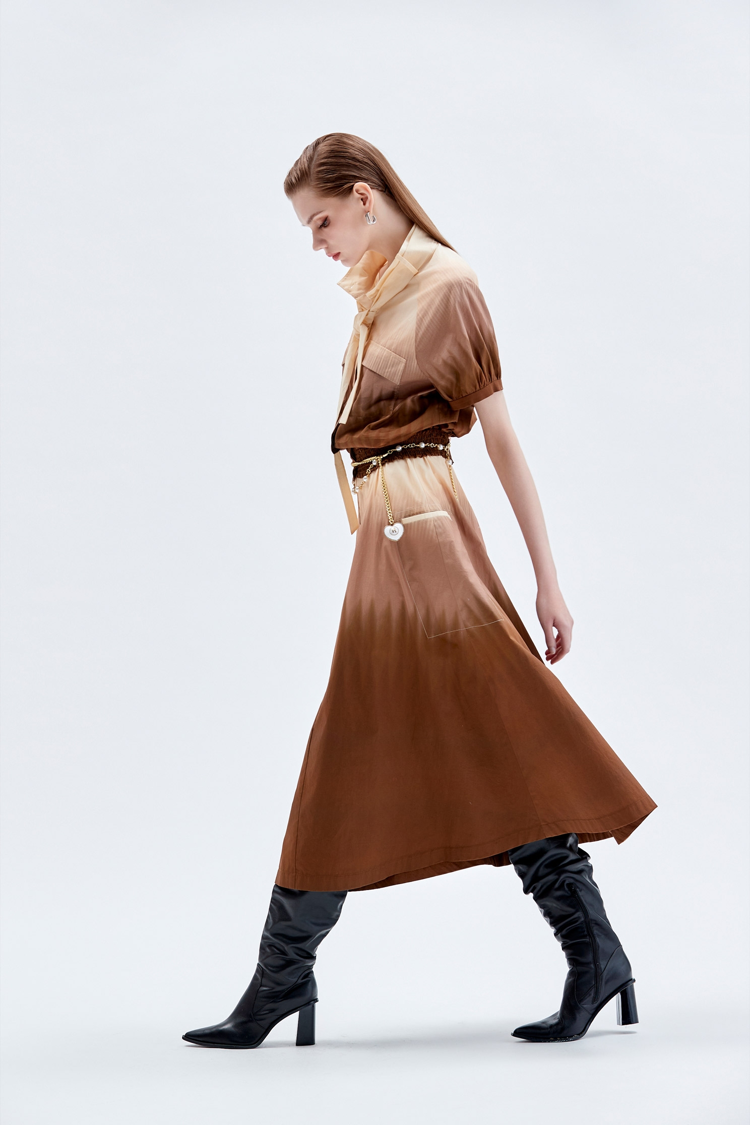 Gradient Paper Bag Waist SkirtGradient Paper Bag Waist Skirt,Season (AW) Look,Belts,Midi skirts