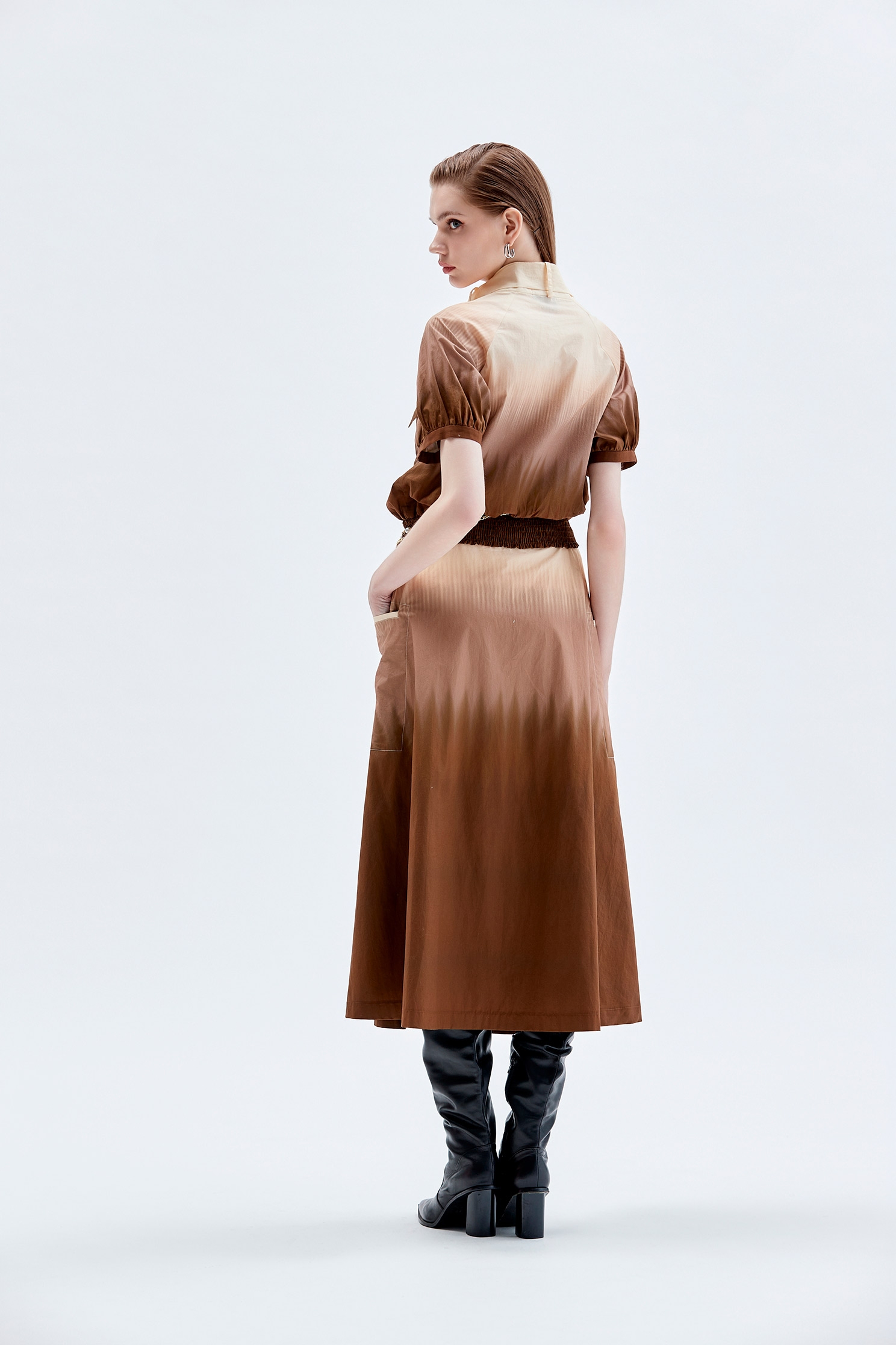 Gradient Paper Bag Waist SkirtGradient Paper Bag Waist Skirt,Season (AW) Look,Belts,Midi skirts