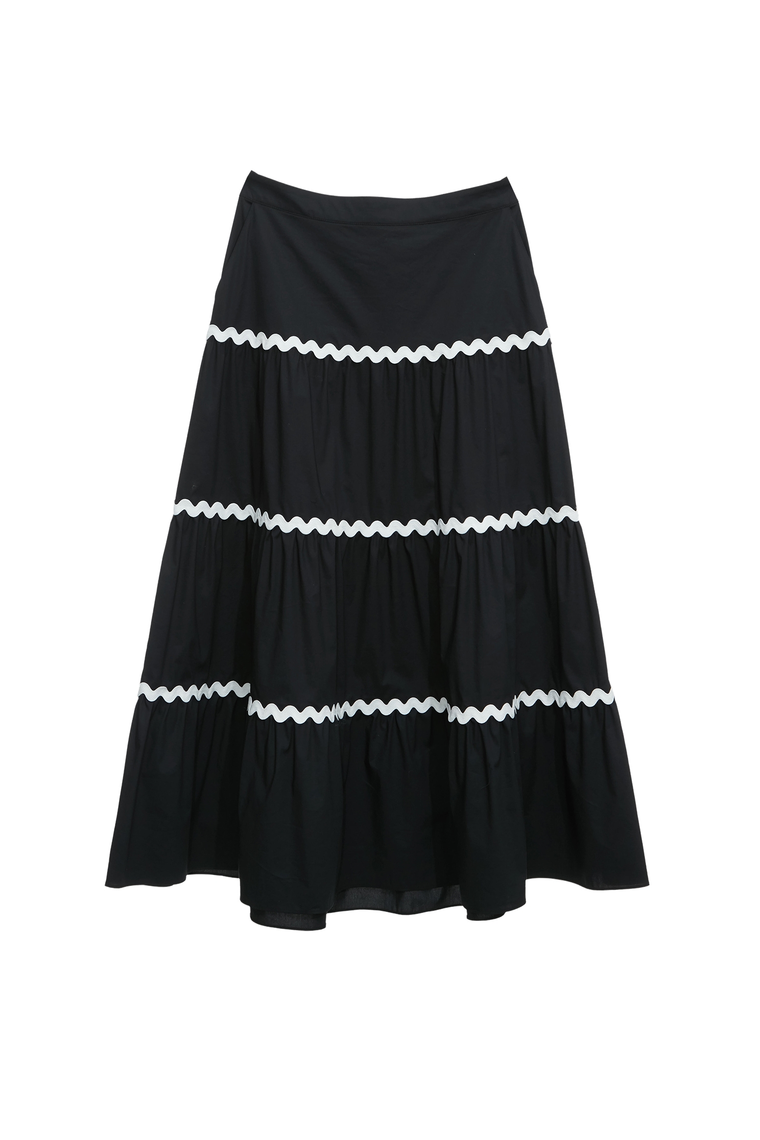 Contrast Trim Detail Tiered Skirt,Office Looks,Season (SS) Look,Midi skirts,Black skirts