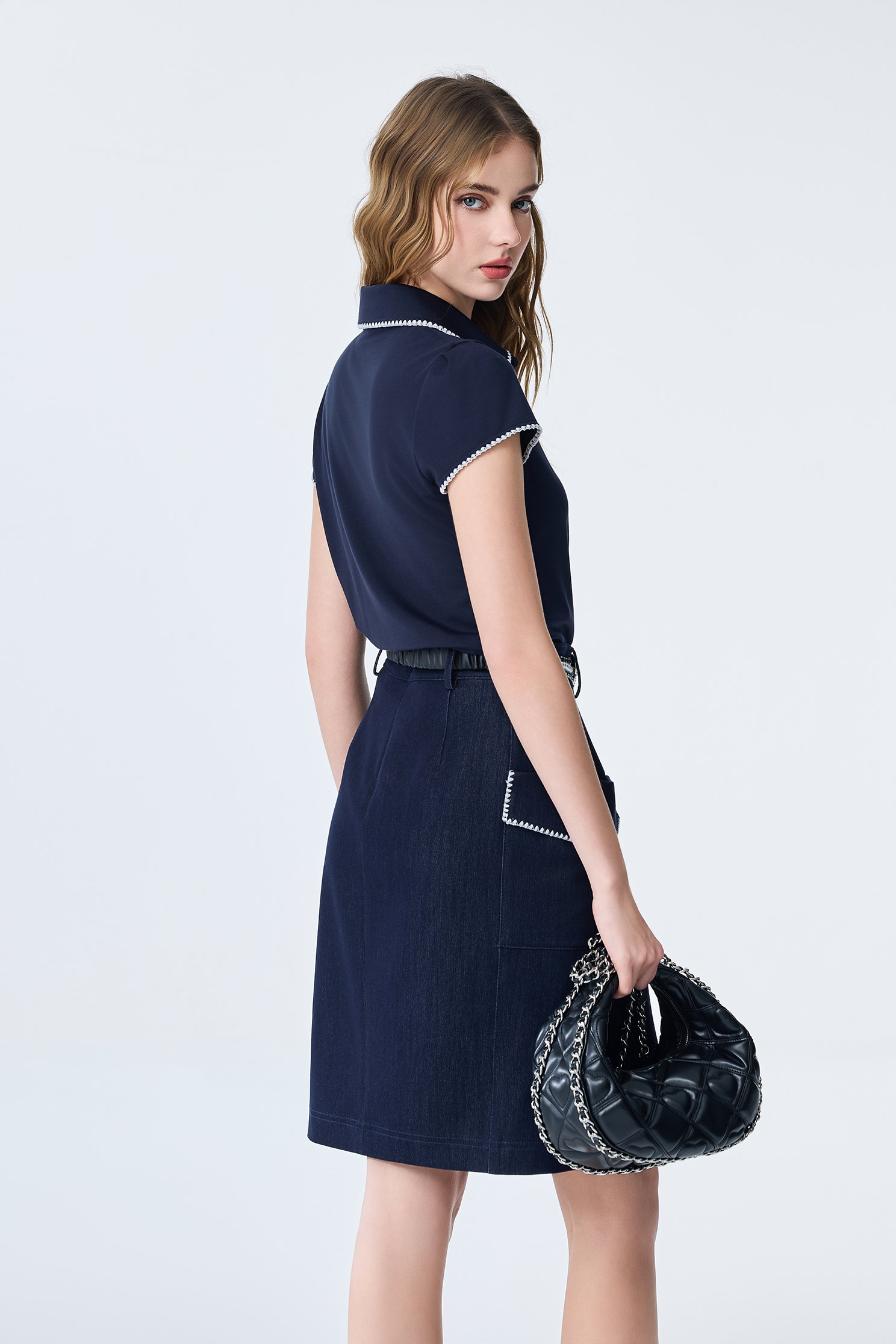 Patch Pockets Denim Pencil SkirtPatch Pockets Denim Pencil Skirt,Embroidered,Season (SS) Look,pearl,Pencil skirts