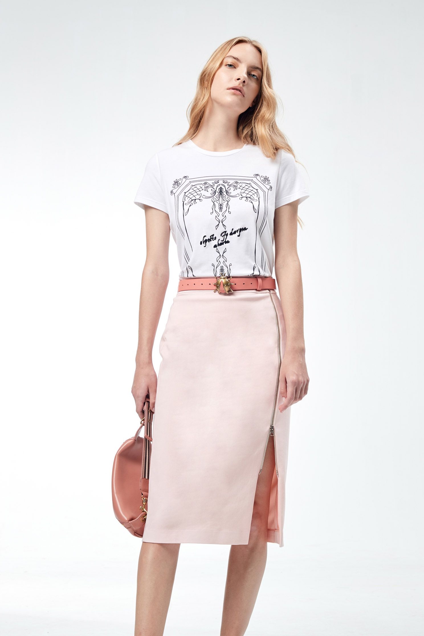 Pink Side Zip Detail Pencil SkirtOne-sided zipper skirt,Season (SS) Look,Season (AW) Look,Pink,Midi skirts