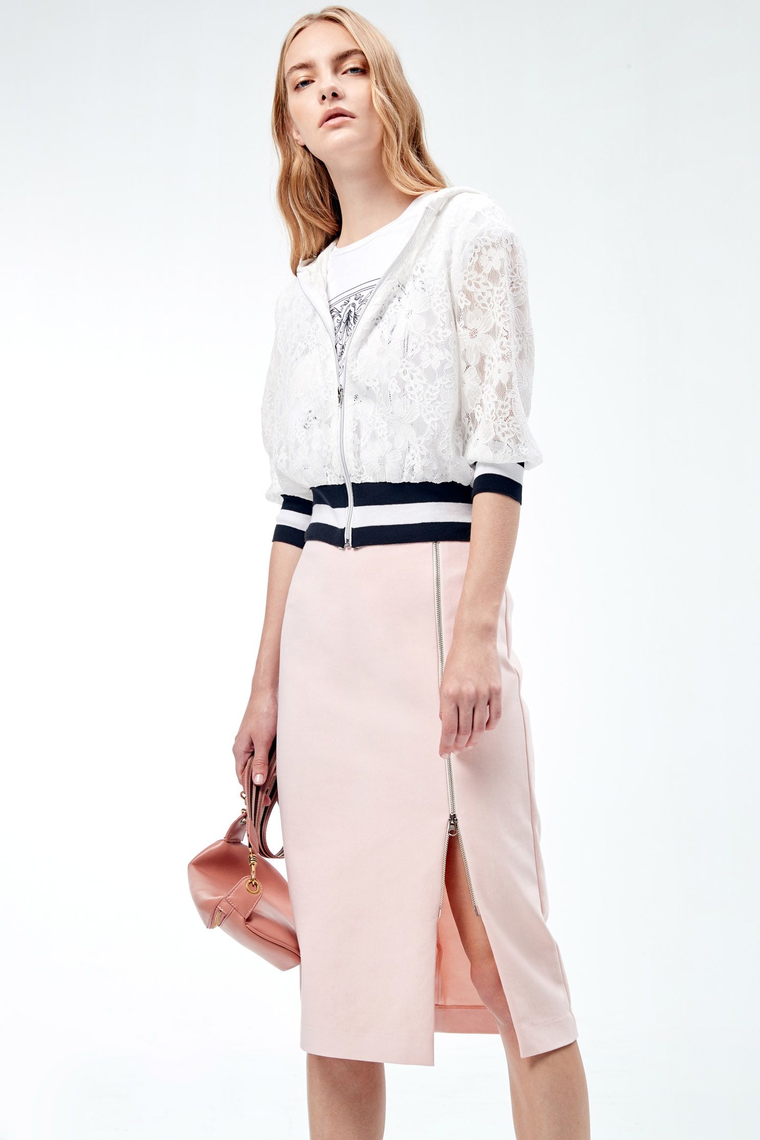 Pink Side Zip Detail Pencil SkirtOne-sided zipper skirt,Season (SS) Look,Season (AW) Look,Pink,Midi skirts