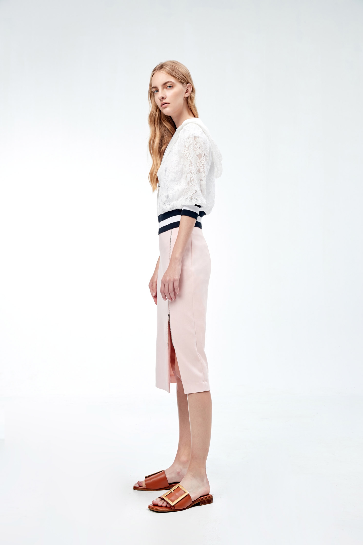 Pink Side Zip Detail Pencil SkirtOne-sided zipper skirt,Season (SS) Look,Season (AW) Look,Pink,Midi skirts