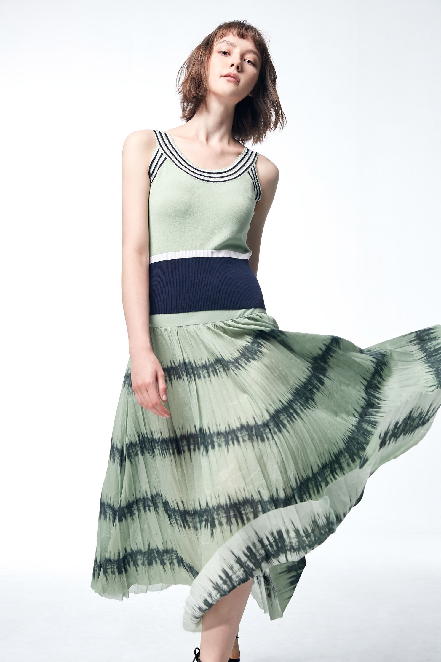 Tie Dye Print Pleated SkirtTied print skirt,Season (SS) Look,Pleated skirts