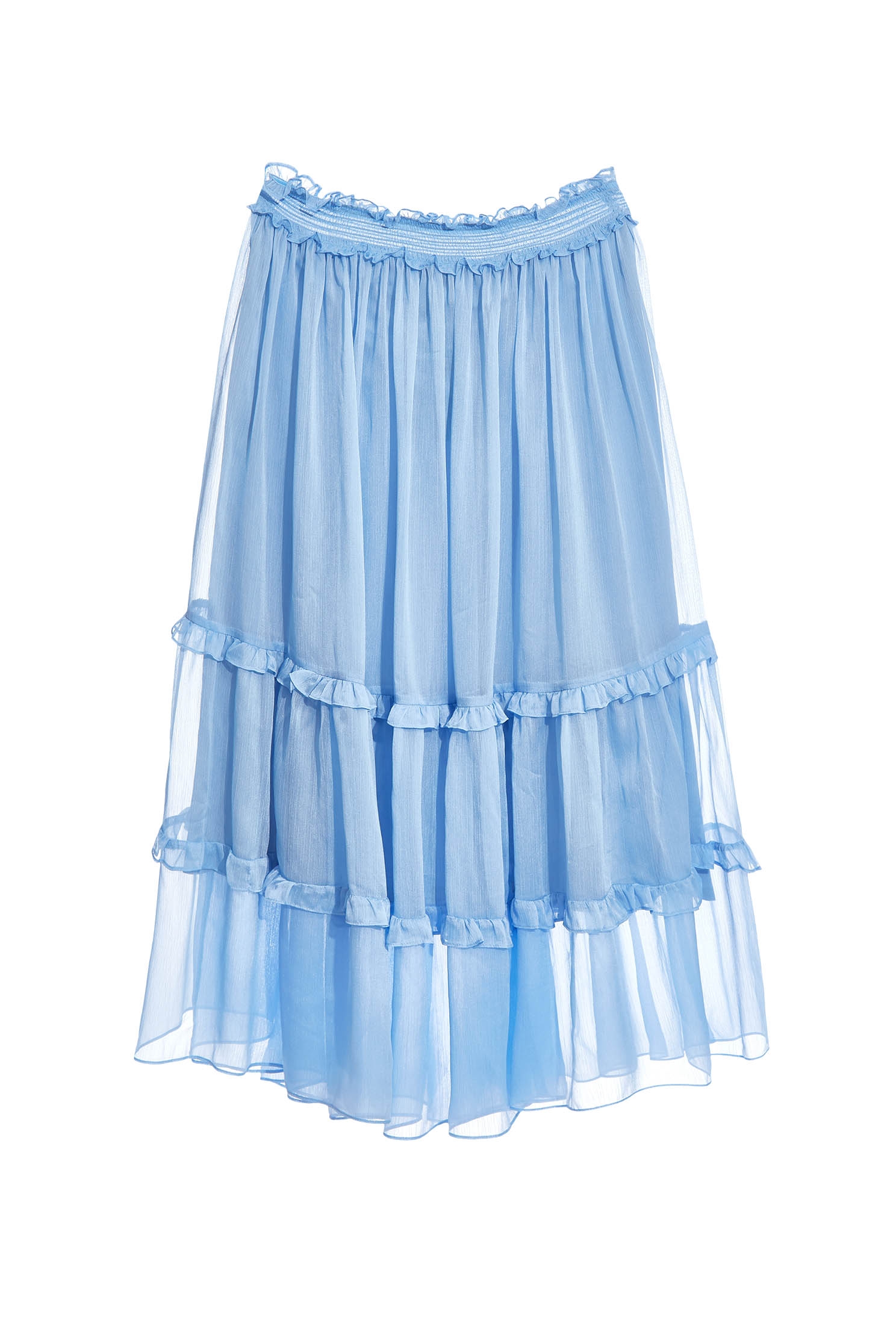 Elastic Waist Chiffon Tiered SkirtIsland style ruffle skirt,Season (SS) Look,co-ord sets,mothergift,coolsummer,healing colors,Tutu skirts,fashionart,Midi skirts,Chiffon