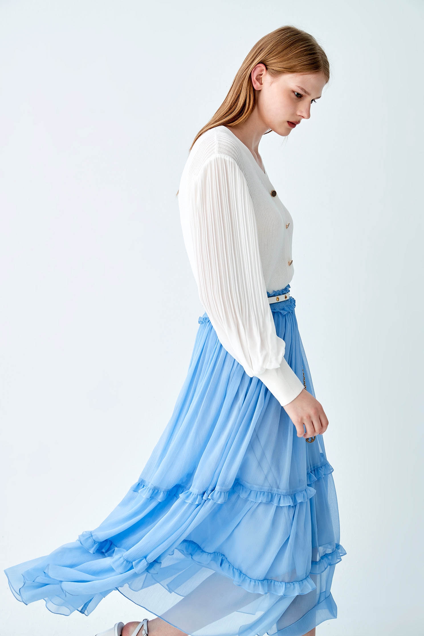 Elastic Waist Chiffon Tiered SkirtIsland style ruffle skirt,Season (SS) Look,co-ord sets,mothergift,coolsummer,healing colors,Tutu skirts,fashionart,Midi skirts,Chiffon