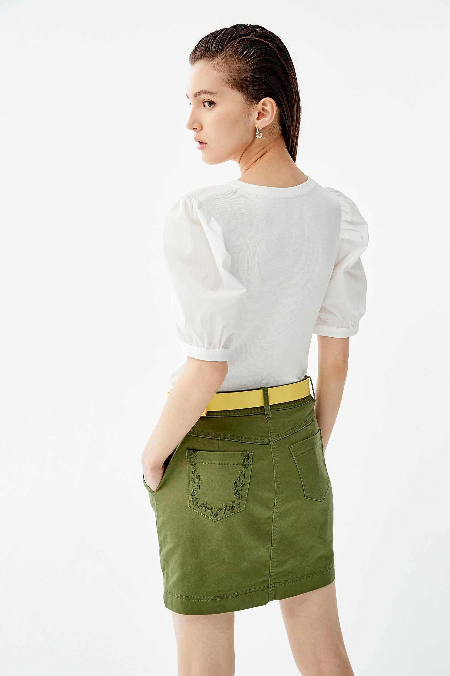 Basic Green Denim SkirtShort skirt with embroidery,Embroidered,Season (SS) Look,Denim skirts,Mini skirts