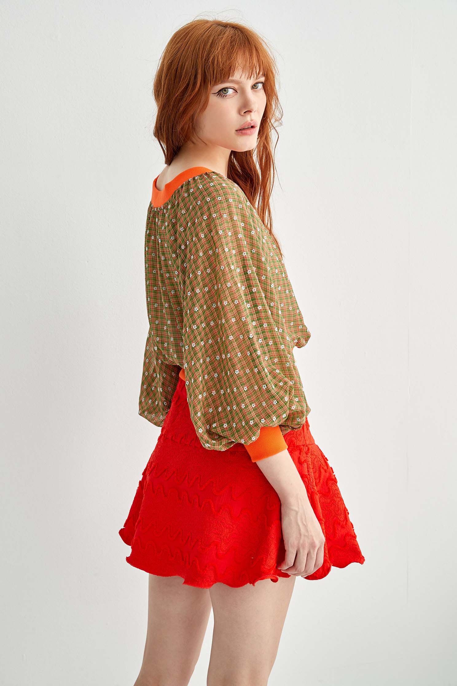 Textured Asymmetric Flare SkirtVintage textured wavy skirt,Embroidered,Season (SS) Look,Mini skirts,upperclass