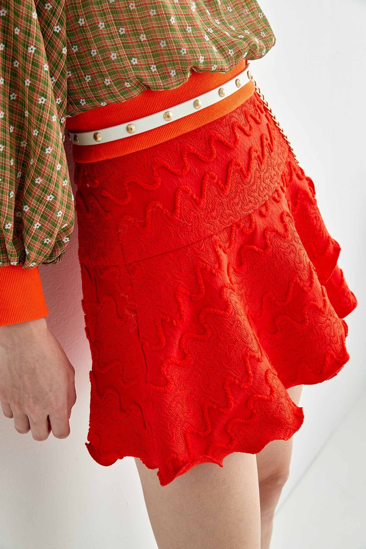 Textured Asymmetric Flare SkirtVintage textured wavy skirt,Embroidered,Season (SS) Look,Mini skirts,upperclass