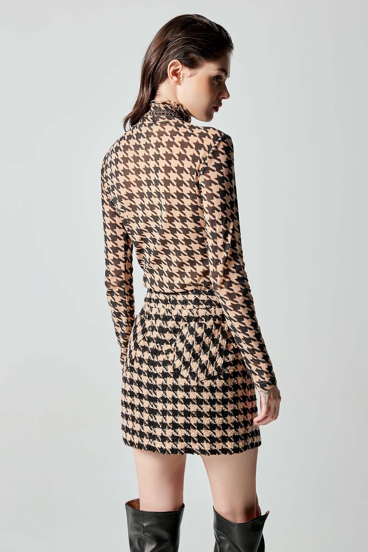 Houndstooth Print Tweed SkirtHoundstooth Print Tweed Skirt,Mini skirts,Season (AW) Look