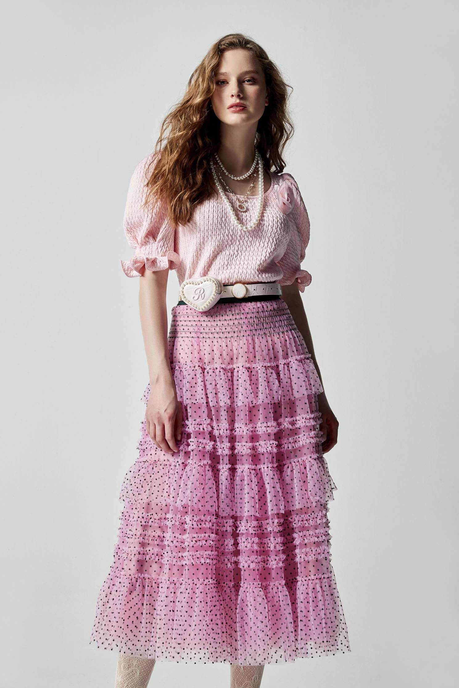 Polka Dot Tiered Mesh SkirtPolka Dot Tiered Mesh Skirt,Embroidered,Season (AW) Look,Mesh fabric,Layered skirts,Midi skirts