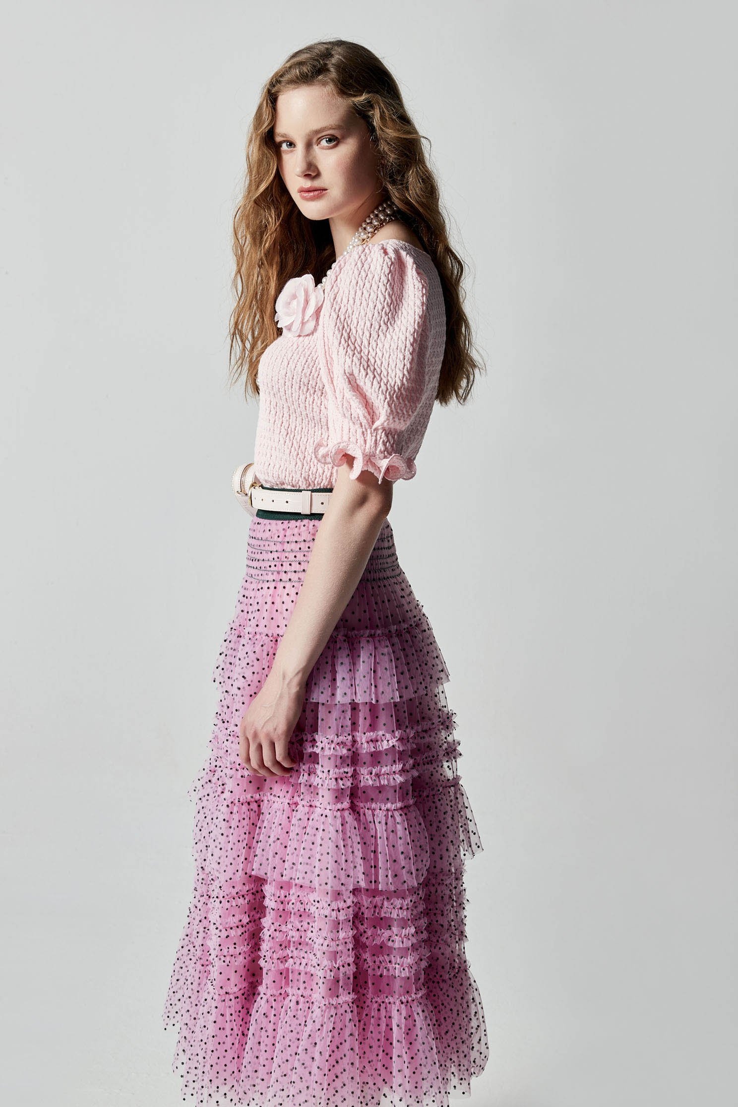 Polka Dot Tiered Mesh SkirtPolka Dot Tiered Mesh Skirt,Embroidered,Season (AW) Look,Mesh fabric,Layered skirts,Midi skirts