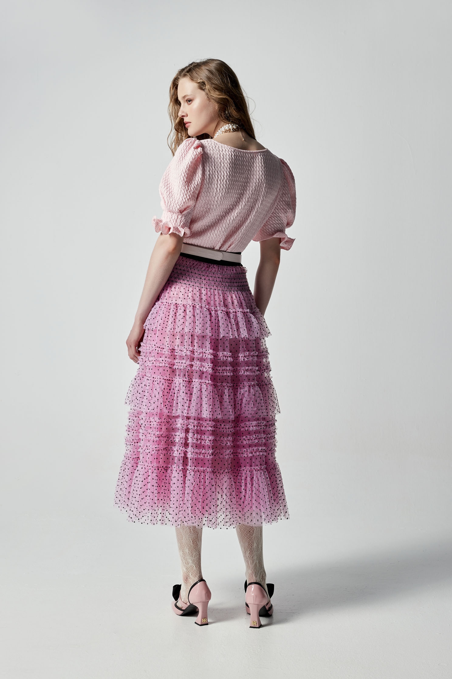 Polka Dot Tiered Mesh SkirtPolka Dot Tiered Mesh Skirt,Embroidered,Season (AW) Look,Mesh fabric,Layered skirts,Midi skirts