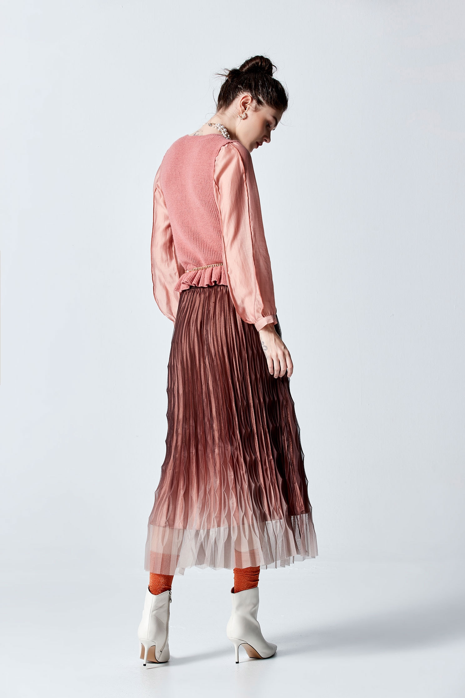 Gradient Pleated SkirtGradient Pleated Skirt,Season (AW) Look,Mesh fabric,Midi skirts