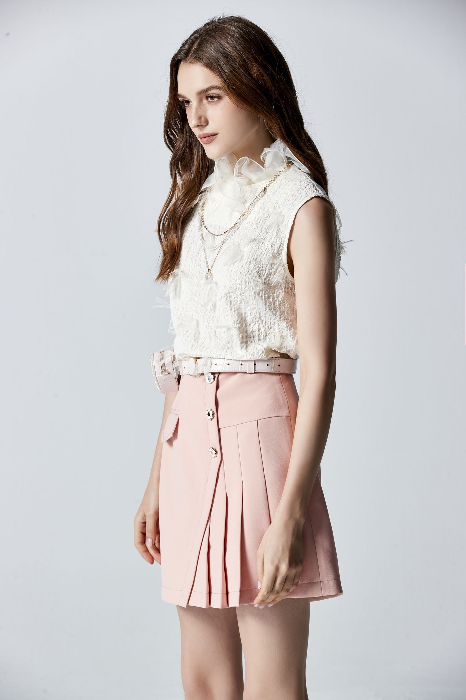 Pink Asymmetric Pleated SkirtPink Asymmetric Pleated Skirt,Mini skirts,Shorts,Season (AW) Look