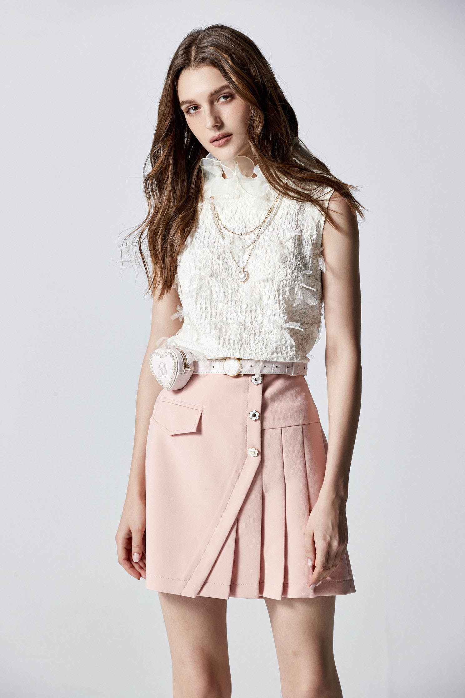 Pink Asymmetric Pleated SkirtPink Asymmetric Pleated Skirt,Mini skirts,Shorts,Season (AW) Look