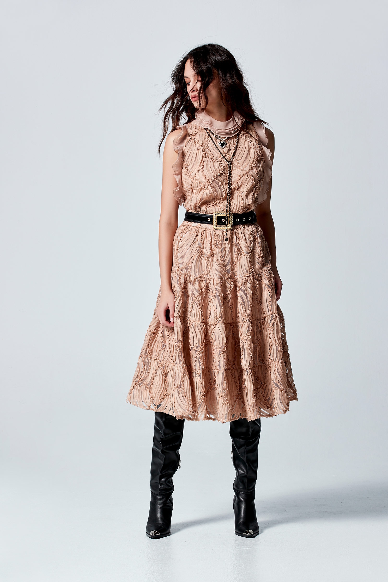 Full Ruffle Mesh Detail Tiered SkirtFull Ruffle Mesh Detail Tiered Skirt,Season (AW) Look,Layered skirts,Midi skirts