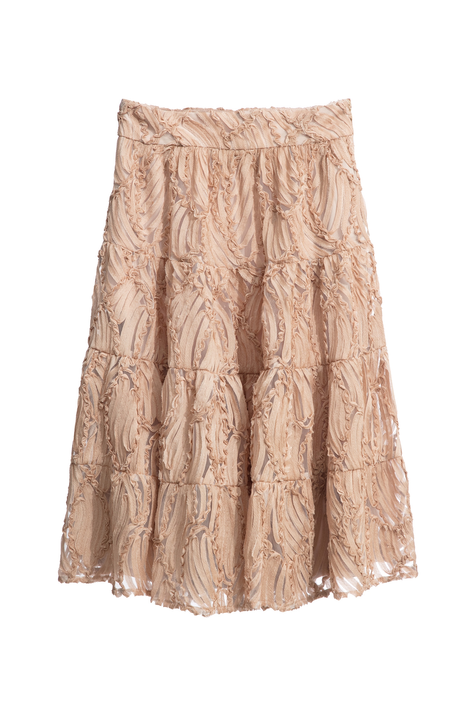 Full Ruffle Mesh Detail Tiered SkirtFull Ruffle Mesh Detail Tiered Skirt,Season (AW) Look,Layered skirts,Midi skirts