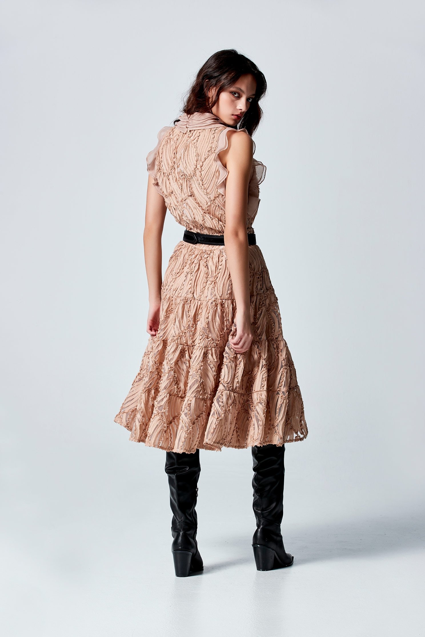 Full Ruffle Mesh Detail Tiered SkirtFull Ruffle Mesh Detail Tiered Skirt,Season (AW) Look,Layered skirts,Midi skirts