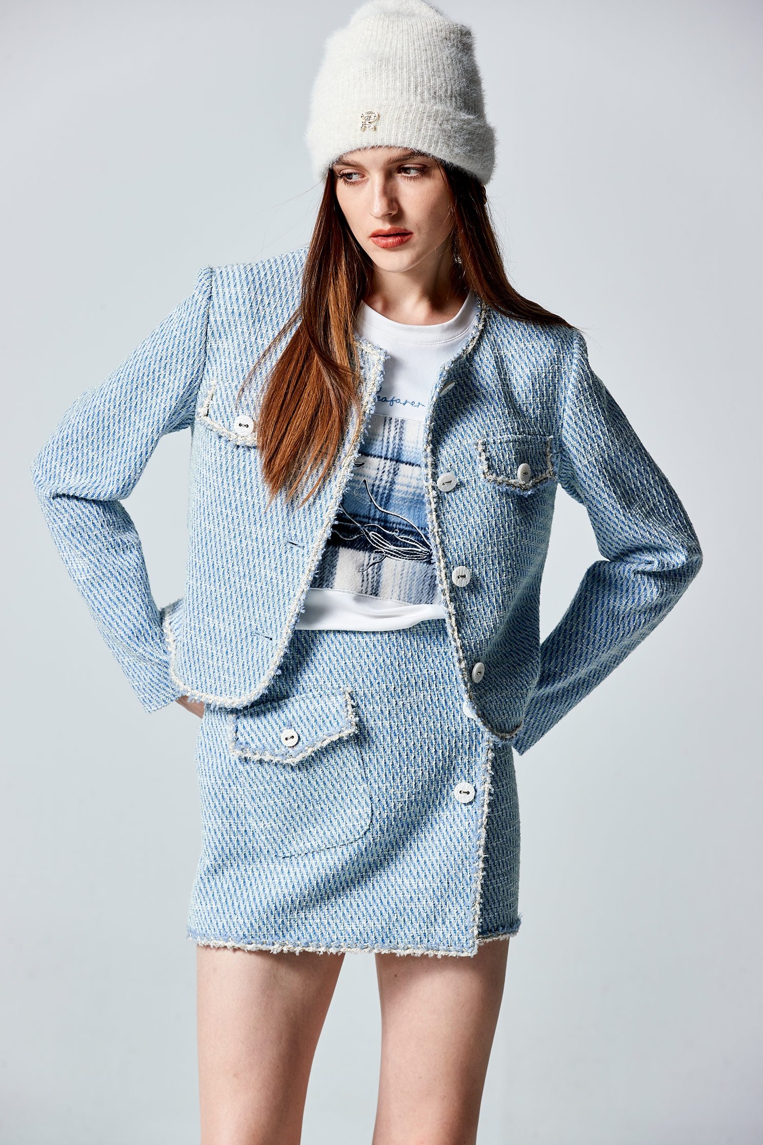 Dusty Blue Tweed SkirtDusty Blue Tweed Skirt,Mini skirts,Season (AW) Look