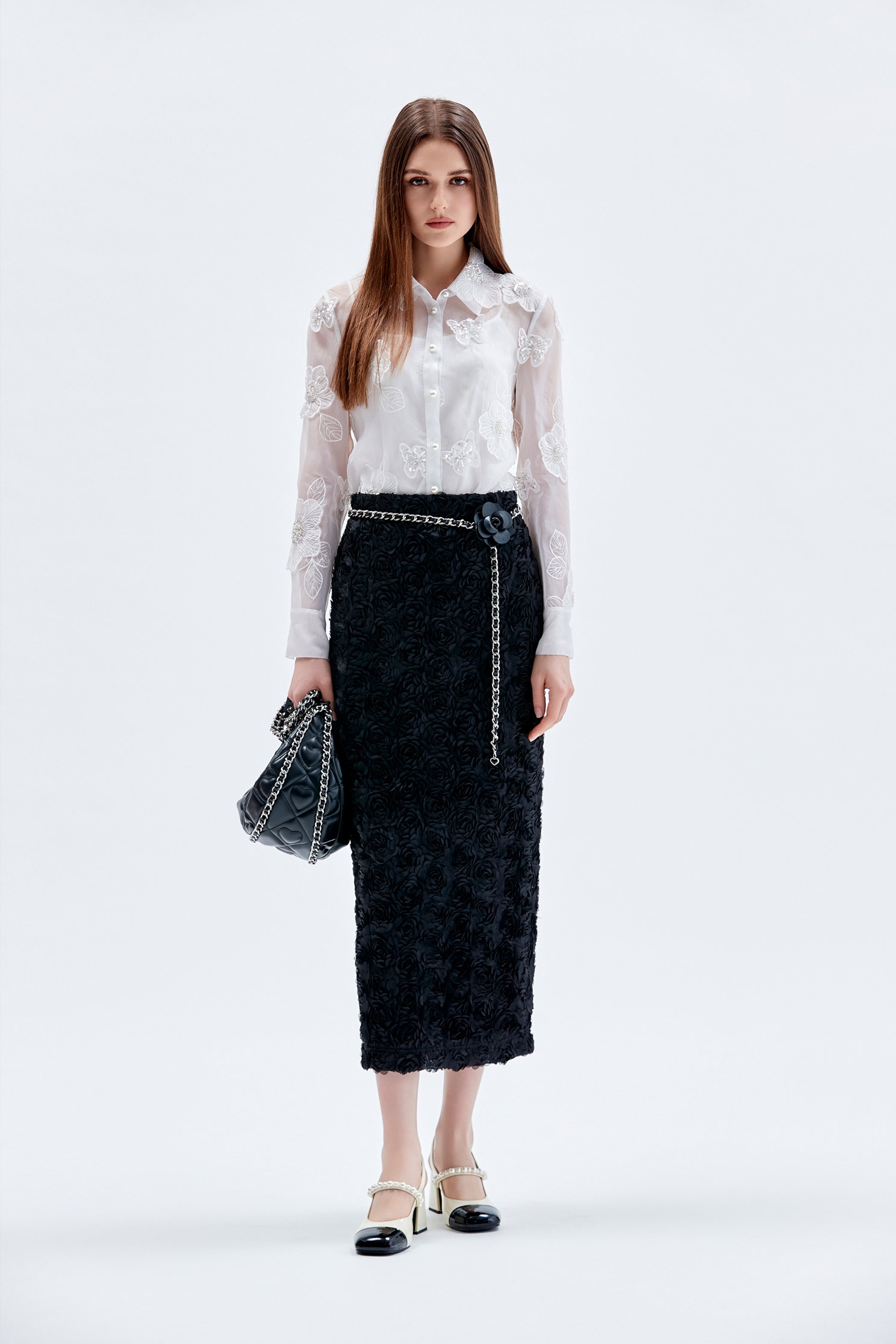 3-D Floral Midi Pencil Skirt3-D Floral Midi Pencil Skirt,Season (AW) Look,Pencil skirts