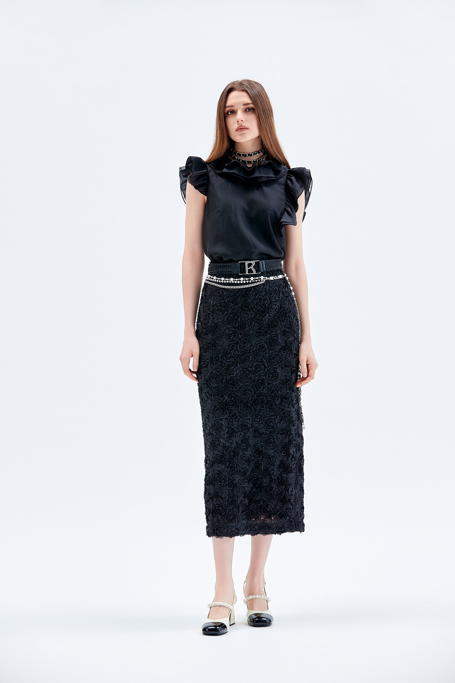 3-D Floral Midi Pencil Skirt3-D Floral Midi Pencil Skirt,Season (AW) Look,Pencil skirts