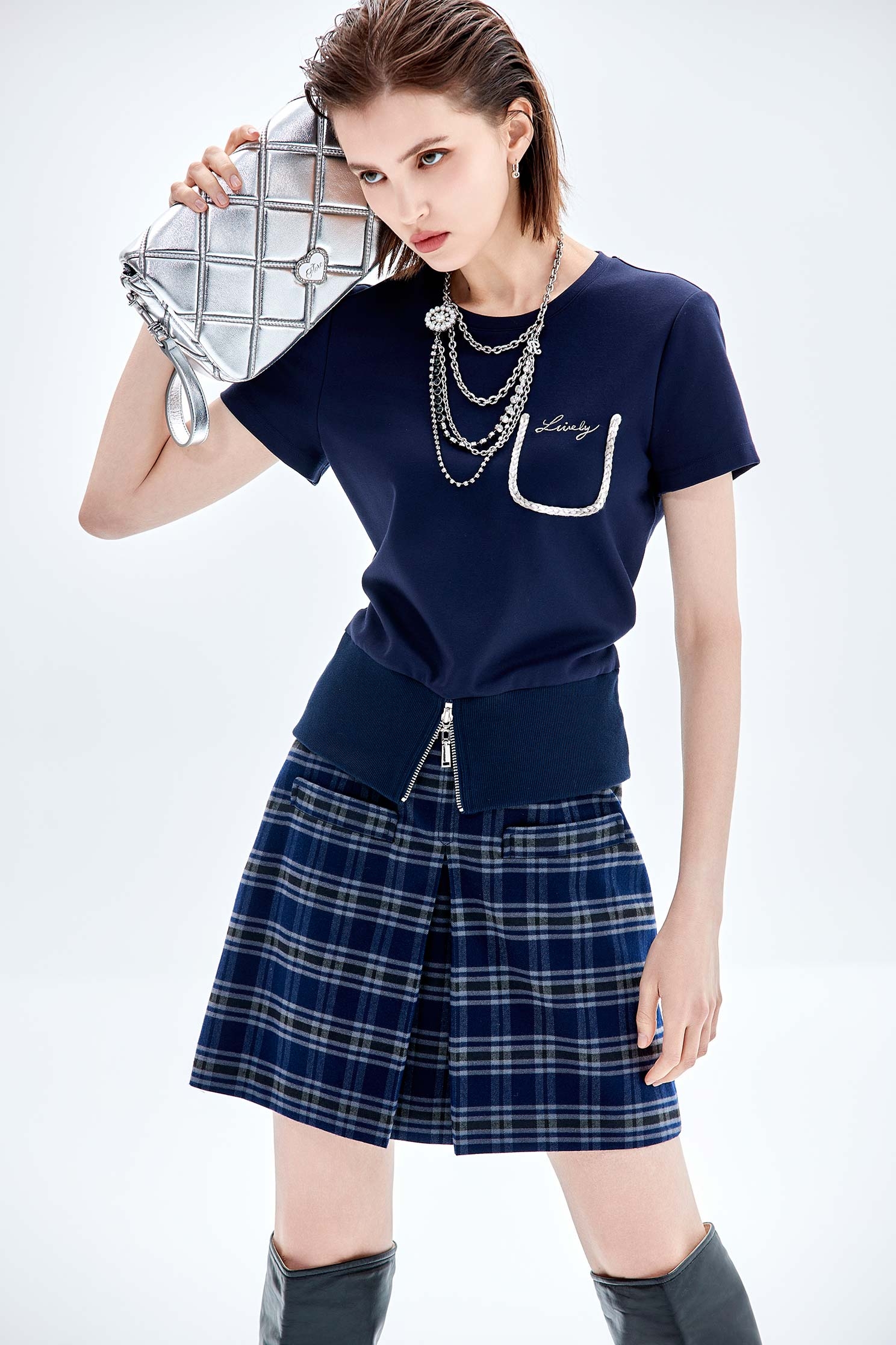 Front Pleat Checkered SkirtFront Pleat Checkered Skirt,Plaid,Mini skirts,Shorts,Season (AW) Look