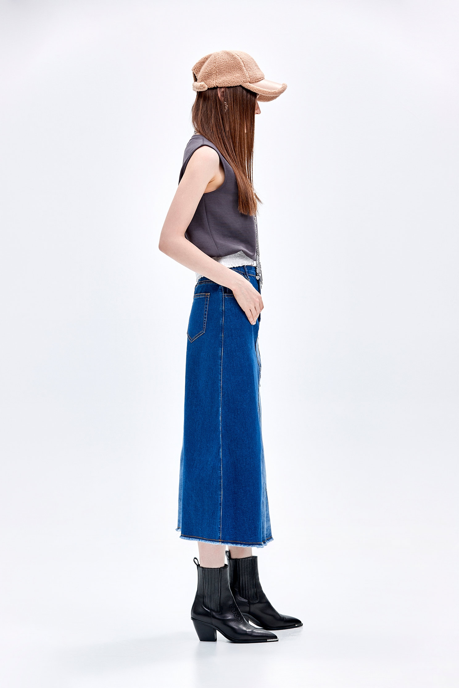 Two Tone Denim SkirtTwo Tone Denim Skirt,Denim,Denim skirts,Season (AW) Look,Midi skirts