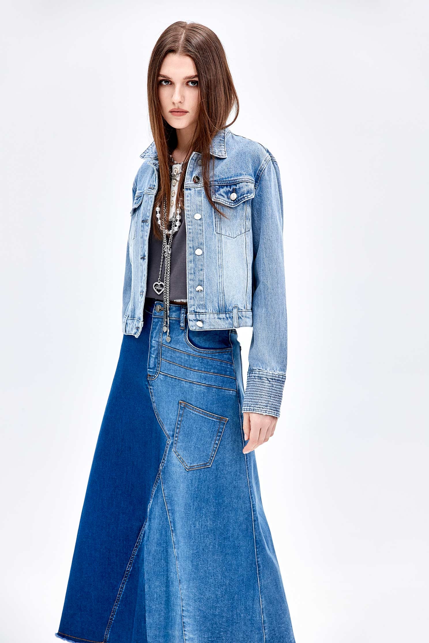 Two Tone Denim SkirtTwo Tone Denim Skirt,Denim,Denim skirts,Season (AW) Look,Midi skirts