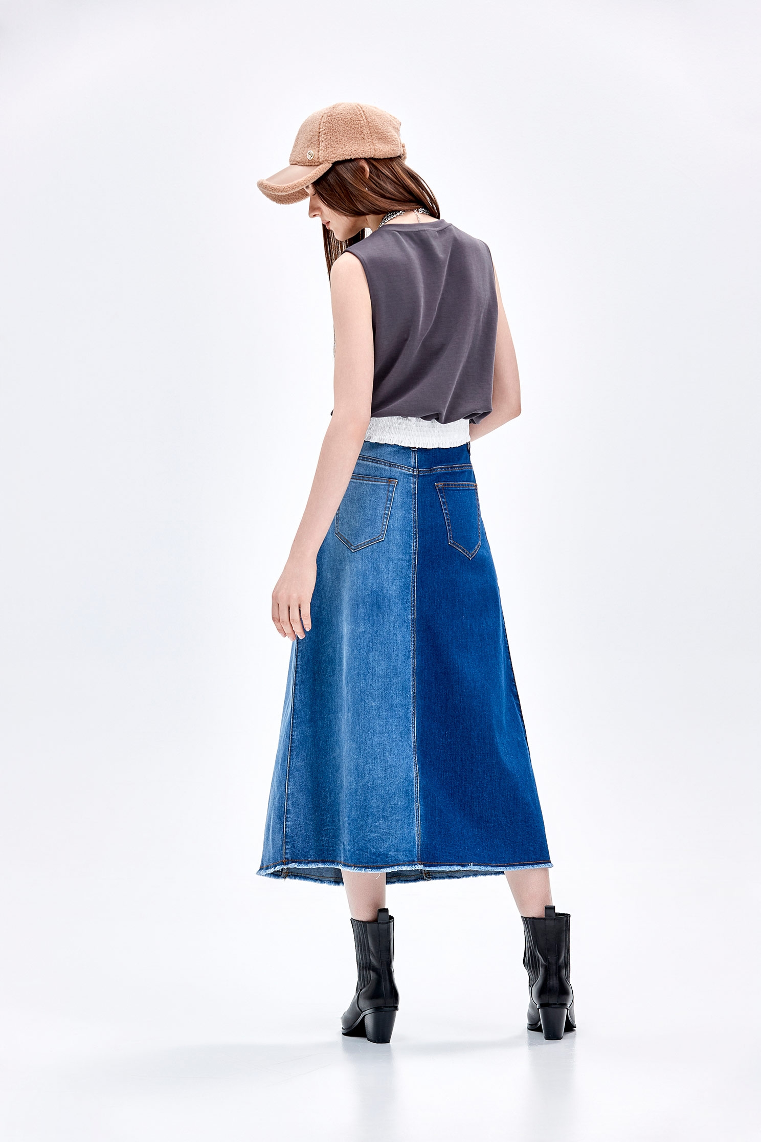 Two Tone Denim SkirtTwo Tone Denim Skirt,Denim,Denim skirts,Season (AW) Look,Midi skirts