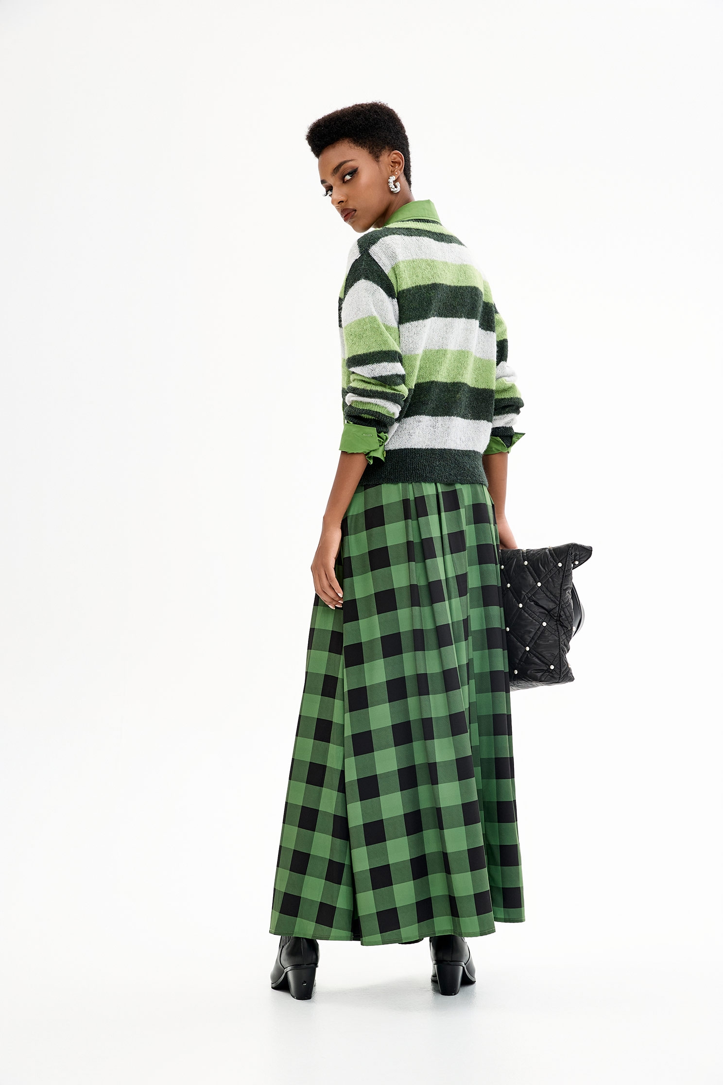 Green Checkered Maxi SkirtGreen Checkered Maxi Skirt,Plaid,Season (AW) Look,Midi skirts